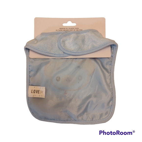 New My First Valentine's Day Baby Bib Boy Blue Love Bear Hearts Pastel Tan 1st - Picture 2 of 2